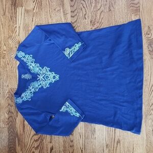 (M) George. Classics Tunic Grannycore Greek Key Vacation Rhinestone Embellished